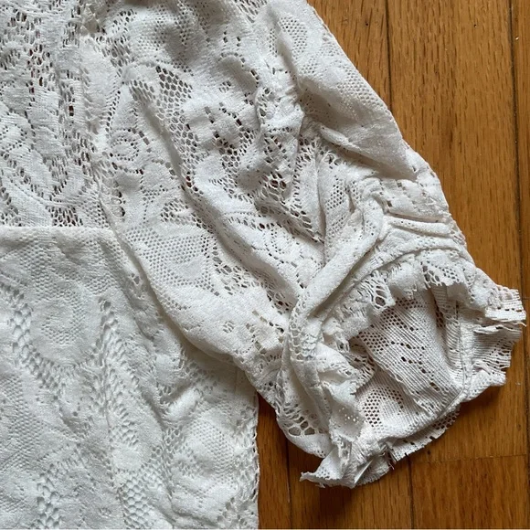 Anthropologie Ivory Parvati Velvet Ruched Lace Blouse Women’s XS Cottage Prairie - Picture 3 of 9